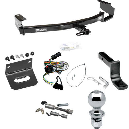 Fits 2001-2003 Chrysler Town & Country Trailer Hitch Tow PKG w/ 4-Flat Wiring Harness + Draw-Bar + 2" Ball + Wiring Bracket + Dual Hitch & Coupler Locks By Draw-Tite