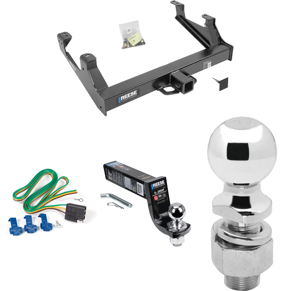 Fits 2015-2019 GMC Sierra 2500 HD Trailer Hitch Tow PKG w/ 4-Flat Wiring Harness + Interlock Ball Mount Starter Kit 5" Drop w/ 2" Ball + 2-5/16" Ball By Reese Towpower