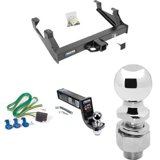 Fits 2015-2019 GMC Sierra 2500 HD Trailer Hitch Tow PKG w/ 4-Flat Wiring Harness + Interlock Ball Mount Starter Kit 5" Drop w/ 2" Ball + 2-5/16" Ball By Reese Towpower