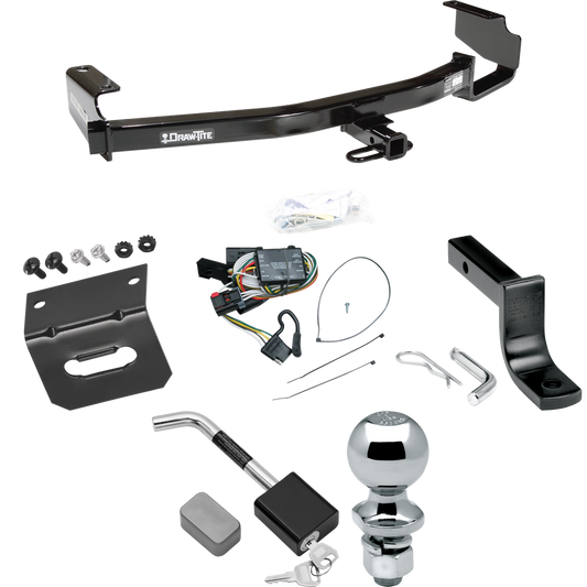 Fits 1996-2000 Plymouth Voyager Trailer Hitch Tow PKG w/ 4-Flat Wiring Harness + Draw-Bar + 2" Ball + Wiring Bracket + Hitch Lock By Draw-Tite