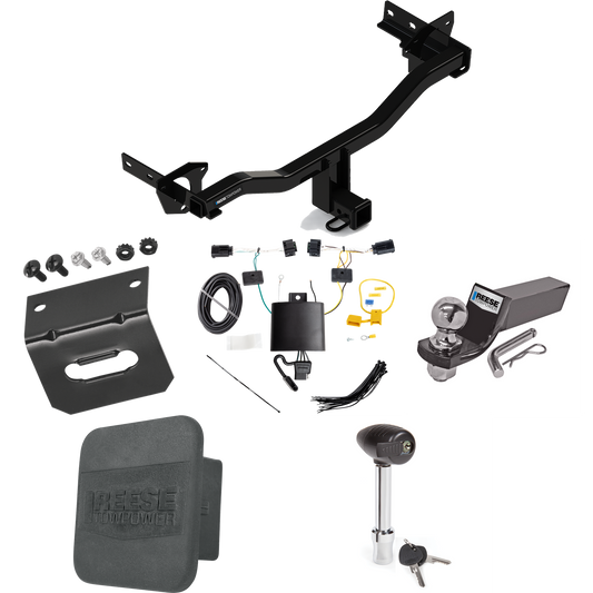 Fits 2018-2023 Alfa Romeo Stelvio Trailer Hitch Tow PKG w/ 4-Flat Wiring + Starter Kit Ball Mount w/ 2" Drop & 2" Ball + 1-7/8" Ball + Wiring Bracket + Hitch Lock + Hitch Cover (Excludes: Quadrifoglio Models) By Reese Towpower