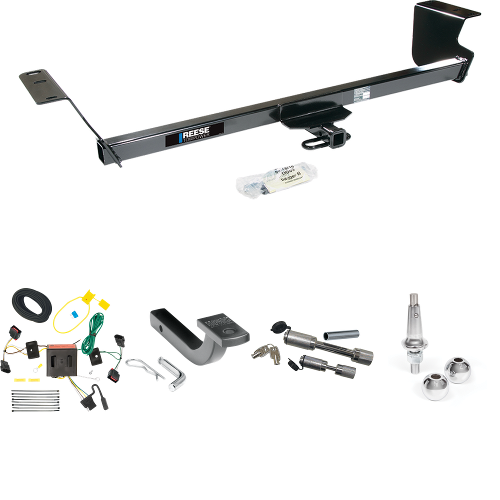 Fits 2008-2010 Chrysler Town & Country Trailer Hitch Tow PKG w/ 4-Flat Wiring Harness + Draw-Bar + Interchangeable 1-7/8" & 2" Balls + Dual Hitch & Coupler Locks By Reese Towpower