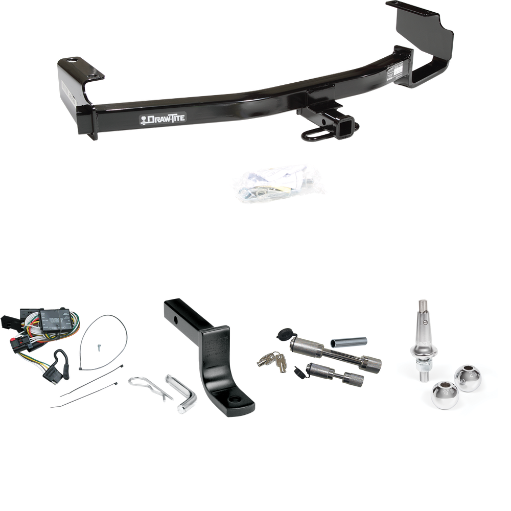 Fits 1996-2000 Dodge Caravan Trailer Hitch Tow PKG w/ 4-Flat Wiring Harness + Draw-Bar + Interchangeable 1-7/8" & 2" Balls + Dual Hitch & Coupler Locks By Draw-Tite