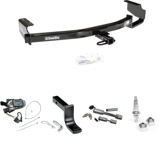 Fits 1996-2000 Dodge Caravan Trailer Hitch Tow PKG w/ 4-Flat Wiring Harness + Draw-Bar + Interchangeable 1-7/8" & 2" Balls + Dual Hitch & Coupler Locks By Draw-Tite