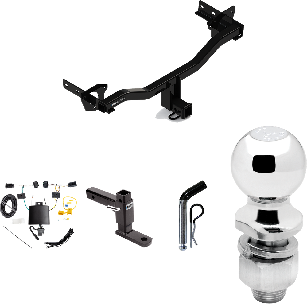 Fits 2018-2023 Alfa Romeo Stelvio Trailer Hitch Tow PKG w/ 4-Flat Wiring Harness + Adjustable Drop Rise Ball Mount + Pin/Clip + 2" Ball (Excludes: Quadrifoglio Models) By Reese Towpower