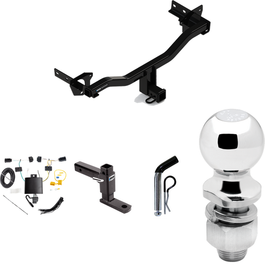 Fits 2018-2023 Alfa Romeo Stelvio Trailer Hitch Tow PKG w/ 4-Flat Wiring Harness + Adjustable Drop Rise Ball Mount + Pin/Clip + 2" Ball (Excludes: Quadrifoglio Models) By Reese Towpower