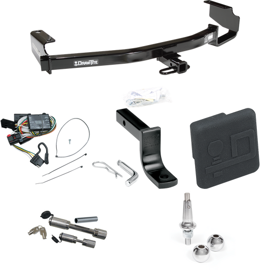 Fits 1996-2000 Plymouth Grand Voyager Trailer Hitch Tow PKG w/ 4-Flat Wiring Harness + Draw-Bar + Interchangeable 1-7/8" & 2" Balls + Hitch Cover + Dual Hitch & Coupler Locks By Draw-Tite