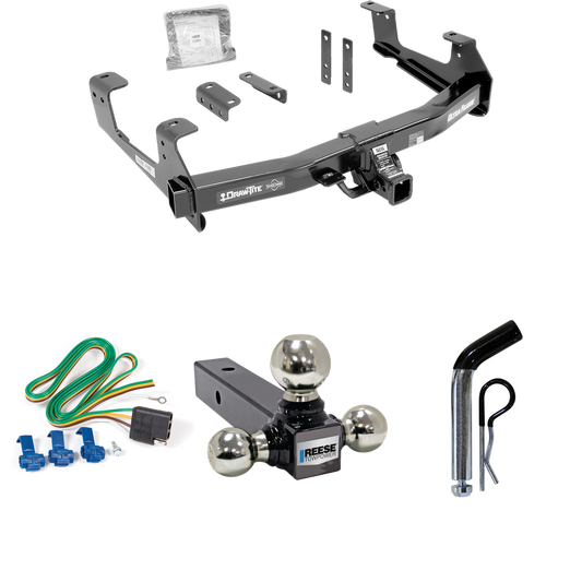 Fits 2015-2019 GMC Sierra 2500 HD Trailer Hitch Tow PKG w/ 4-Flat Wiring Harness + Triple Ball Ball Mount 1-7/8" & 2" & 2-5/16" Trailer Balls + Pin/Clip By Draw-Tite