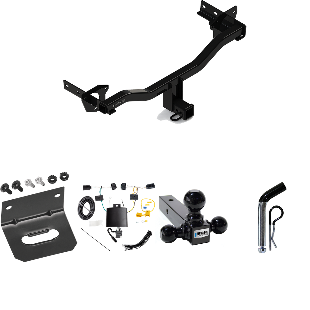 Fits 2018-2023 Alfa Romeo Stelvio Trailer Hitch Tow PKG w/ 4-Flat Wiring Harness + Triple Ball Ball Mount 1-7/8" & 2" & 2-5/16" Trailer Balls + Pin/Clip + Wiring Bracket (Excludes: Quadrifoglio Models) By Draw-Tite