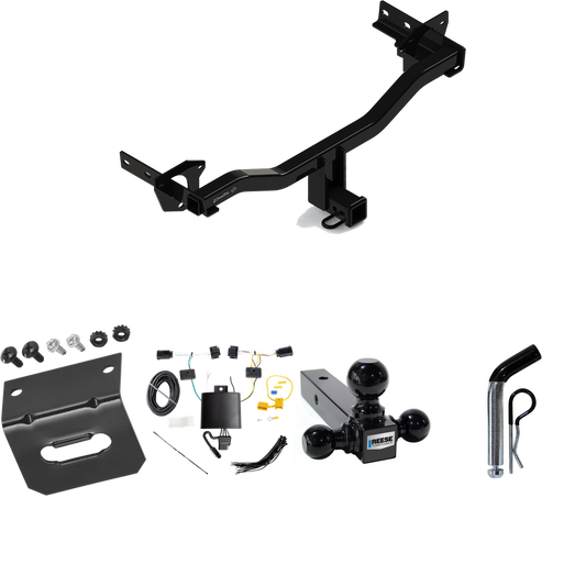 Fits 2018-2023 Alfa Romeo Stelvio Trailer Hitch Tow PKG w/ 4-Flat Wiring Harness + Triple Ball Ball Mount 1-7/8" & 2" & 2-5/16" Trailer Balls + Pin/Clip + Wiring Bracket (Excludes: Quadrifoglio Models) By Draw-Tite