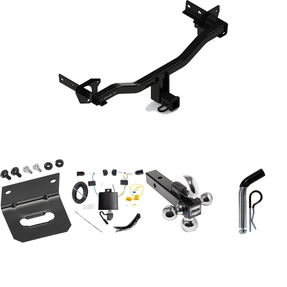 Fits 2018-2023 Alfa Romeo Stelvio Trailer Hitch Tow PKG w/ 4-Flat Wiring Harness + Triple Ball Ball Mount 1-7/8" & 2" & 2-5/16" Trailer Balls w/ Tow Hook + Pin/Clip + Wiring Bracket (Excludes: Quadrifoglio Models) By Draw-Tite