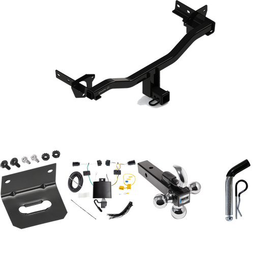 Fits 2018-2023 Alfa Romeo Stelvio Trailer Hitch Tow PKG w/ 4-Flat Wiring Harness + Triple Ball Ball Mount 1-7/8" & 2" & 2-5/16" Trailer Balls w/ Tow Hook + Pin/Clip + Wiring Bracket (Excludes: Quadrifoglio Models) By Draw-Tite