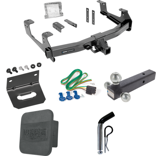 Fits 2015-2019 GMC Sierra 2500 HD Trailer Hitch Tow PKG w/ 4-Flat Wiring Harness + Triple Ball Ball Mount 1-7/8" & 2" & 2-5/16" Trailer Balls + Pin/Clip + Hitch Cover + Wiring Bracket By Reese Towpower