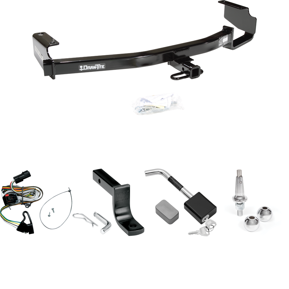 Se adapta al paquete de enganche de remolque Dodge Grand Caravan 2001-2003 con arnés de cableado de 4 planos + barra de tracción + bolas intercambiables de 1-7/8" y 2" + bloqueo de enganche de Draw-Tite