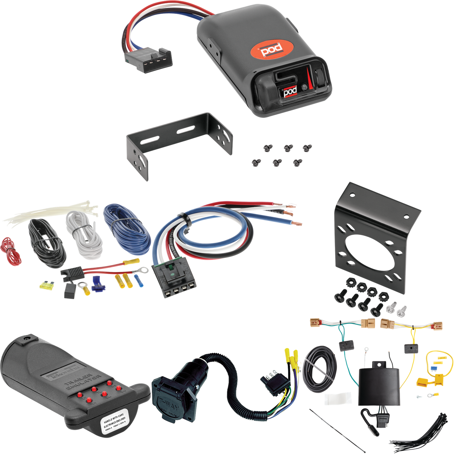 Fits 2019-2023 Volkswagen Tiguan 7-Way RV Wiring + Pro Series POD Brake Control + Generic BC Wiring Adapter + 7-Way Tester and Trailer Emulator By Tekonsha