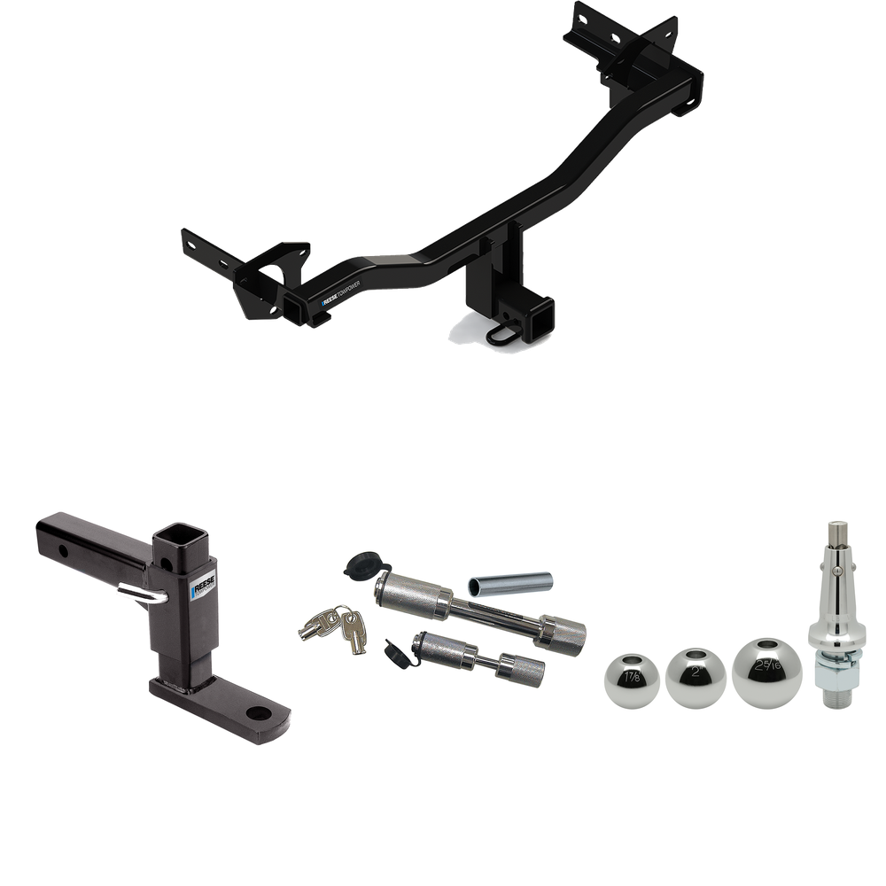 Fits 2018-2023 Alfa Romeo Stelvio Trailer Hitch Tow PKG w/ Adjustable Drop Rise Ball Mount + Dual Hitch & Copler Locks + Inerchangeable 1-7/8" & 2" & 2-5/16" Balls (Excludes: Quadrifoglio Models) By Reese Towpower