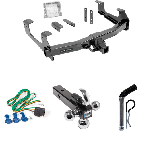 Fits 2015-2019 GMC Sierra 2500 HD Trailer Hitch Tow PKG w/ 4-Flat Wiring Harness + Triple Ball Ball Mount 1-7/8" & 2" & 2-5/16" Trailer Balls w/ Tow Hook + Pin/Clip By Reese Towpower