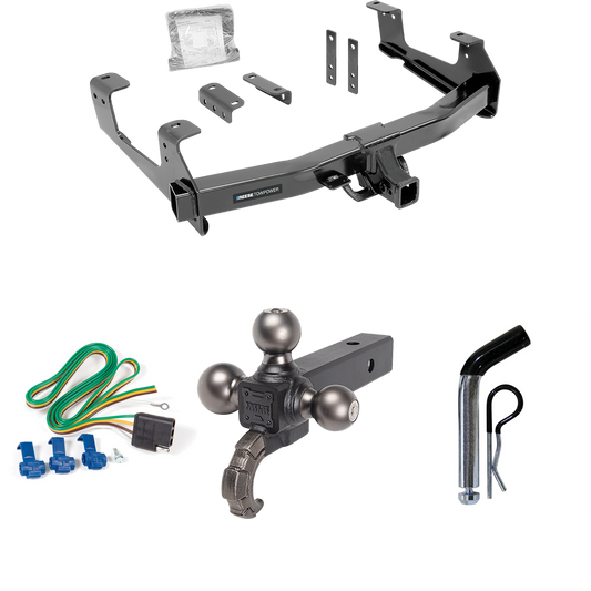 Fits 2015-2019 GMC Sierra 2500 HD Trailer Hitch Tow PKG w/ 4-Flat Wiring Harness + Triple Ball Ball Mount 1-7/8" & 2" & 2-5/16" Trailer Balls w/ Tow Hook + Pin/Clip By Reese Towpower