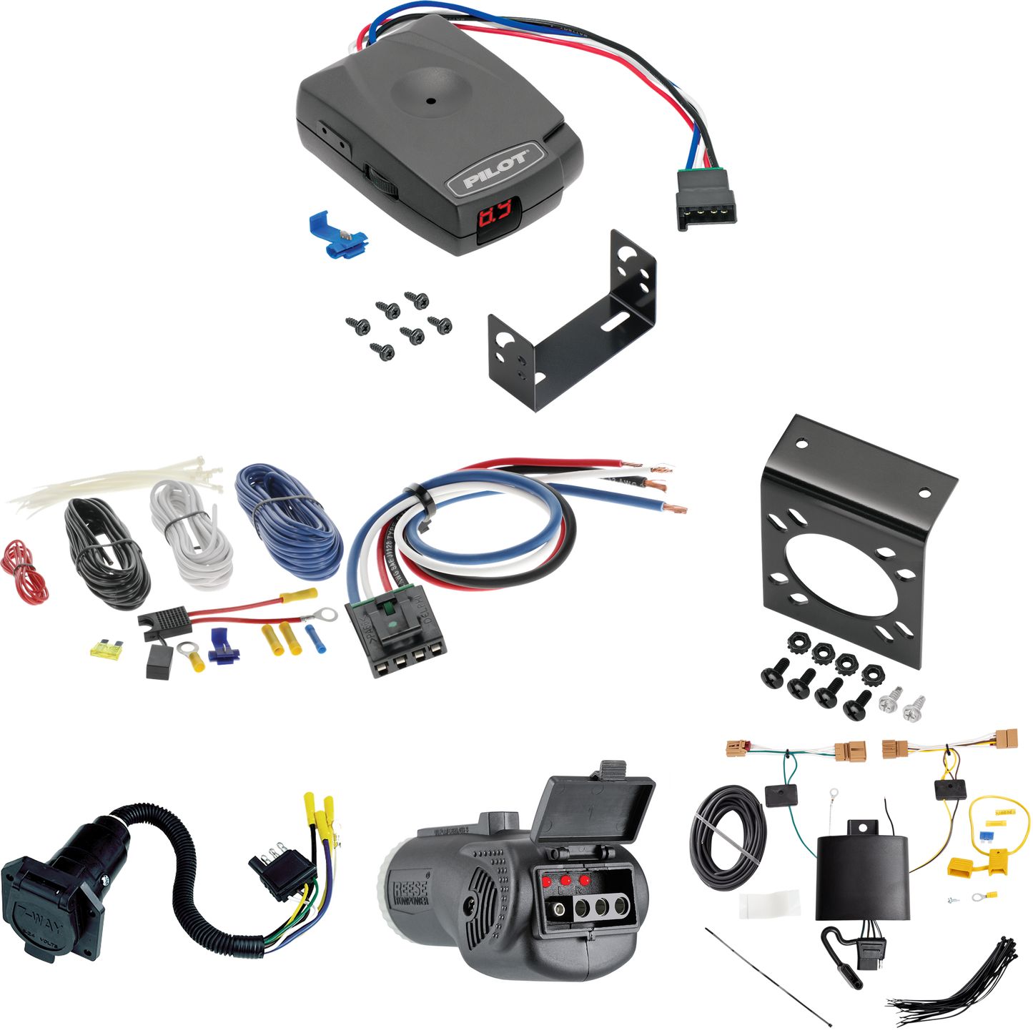 Se adapta al cableado de 7 vías Volkswagen Tiguan RV 2018-2018 + control de freno piloto serie Pro + adaptador de cableado BC genérico + probador 2 en 1 y adaptador de 7 a 4 vías de Tekonsha