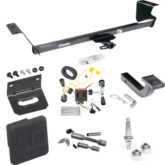 Fits 2011-2016 Chrysler Town & Country Trailer Hitch Tow PKG w/ 4-Flat Wiring Harness + Draw-Bar + Interchangeable 1-7/8" & 2" Balls + Wiring Bracket + Hitch Cover + Dual Hitch & Coupler Locks By Draw-Tite