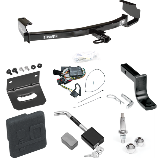 Fits 1996-2000 Dodge Caravan Trailer Hitch Tow PKG w/ 4-Flat Wiring Harness + Draw-Bar + Interchangeable 1-7/8" & 2" Balls + Wiring Bracket + Hitch Cover + Hitch Lock By Draw-Tite