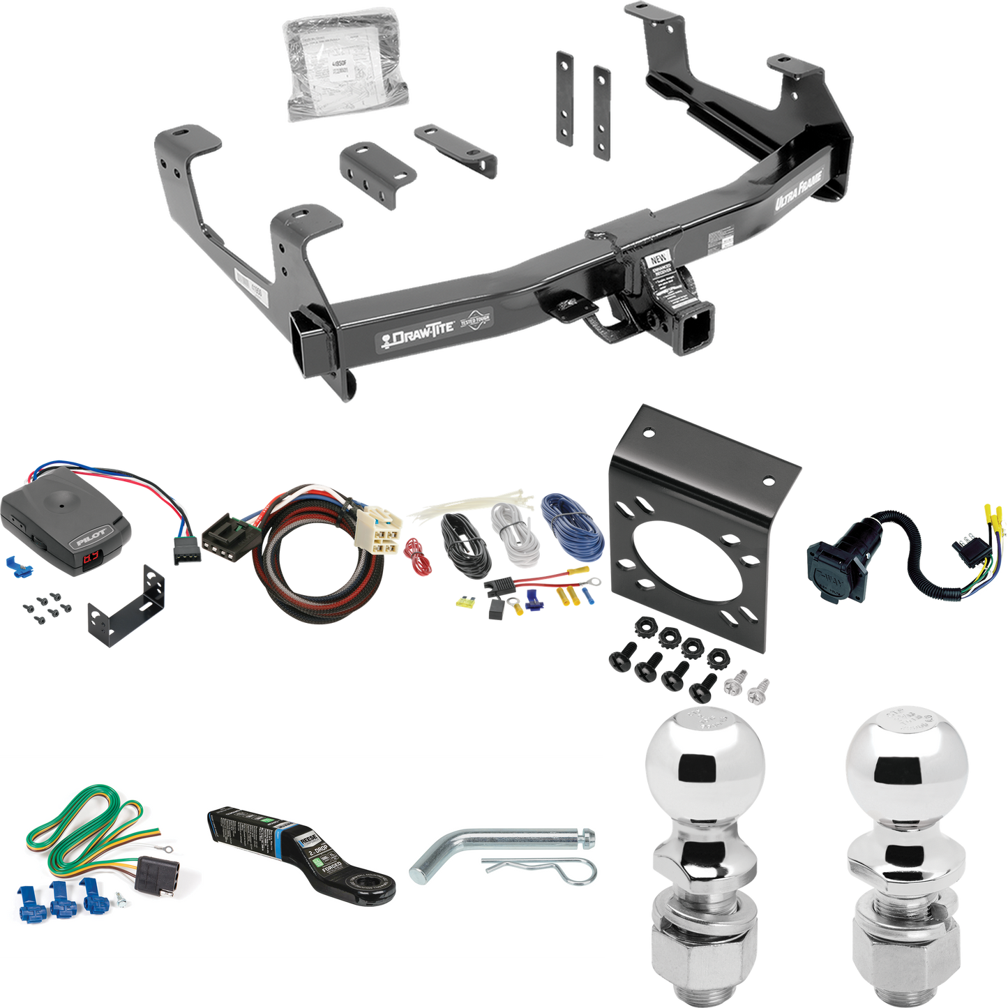 Fits 2015-2019 GMC Sierra 2500 HD Trailer Hitch Tow PKG w/ Pro Series Pilot Brake Control + Plug & Play BC Adapter + 7-Way RV Wiring + 2" & 2-5/16" Ball & Drop Mount By Draw-Tite