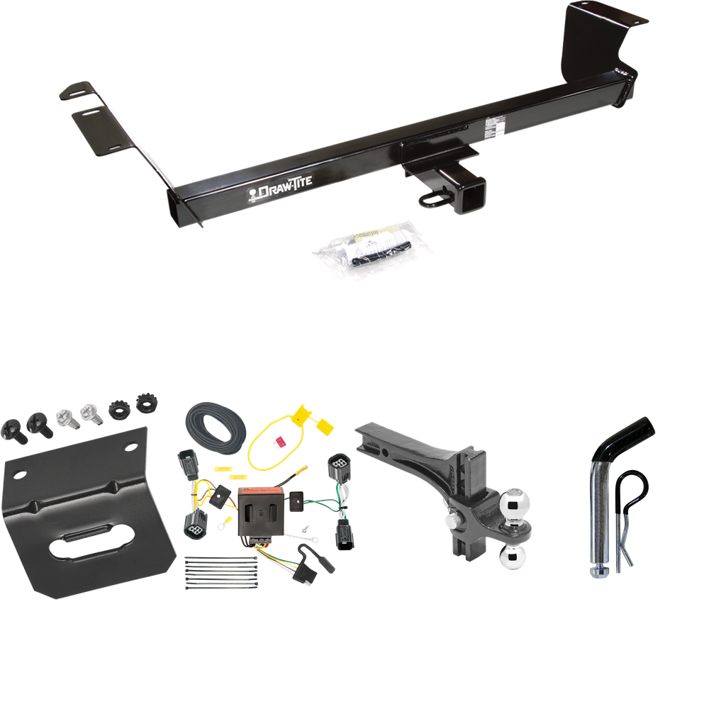 Fits 2012-2015 RAM C/V Trailer Hitch Tow PKG w/ 4-Flat Wiring Harness + Dual Adjustable Drop Rise Ball Ball Mount 2" & 2-5/16" Trailer Balls + Pin/Clip + Wiring Bracket (For Tradesman Models) By Draw-Tite