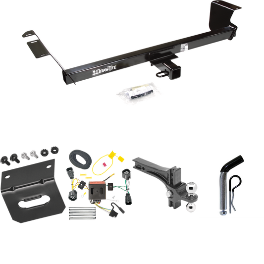 Fits 2012-2015 RAM C/V Trailer Hitch Tow PKG w/ 4-Flat Wiring Harness + Dual Adjustable Drop Rise Ball Ball Mount 2" & 2-5/16" Trailer Balls + Pin/Clip + Wiring Bracket (For Tradesman Models) By Draw-Tite