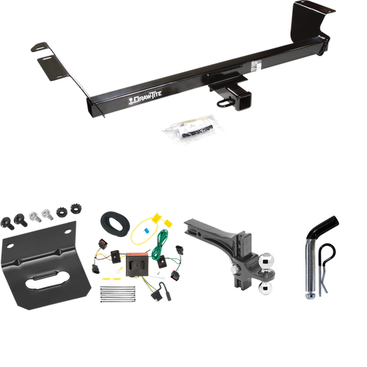 Fits 2008-2010 Dodge Grand Caravan Trailer Hitch Tow PKG w/ 4-Flat Wiring Harness + Dual Adjustable Drop Rise Ball Ball Mount 2" & 2-5/16" Trailer Balls + Pin/Clip + Wiring Bracket By Draw-Tite