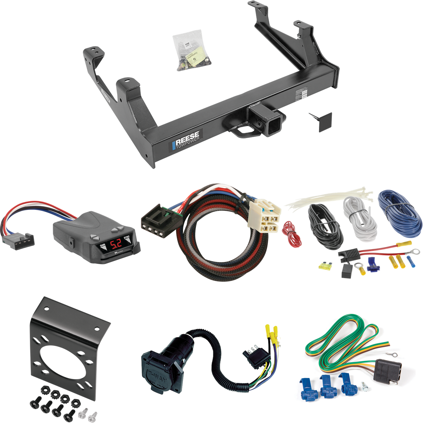 Fits 2015-2019 GMC Sierra 2500 HD Trailer Hitch Tow PKG w/ Tekonsha Brakeman IV Brake Control + Plug & Play BC Adapter + 7-Way RV Wiring By Reese Towpower