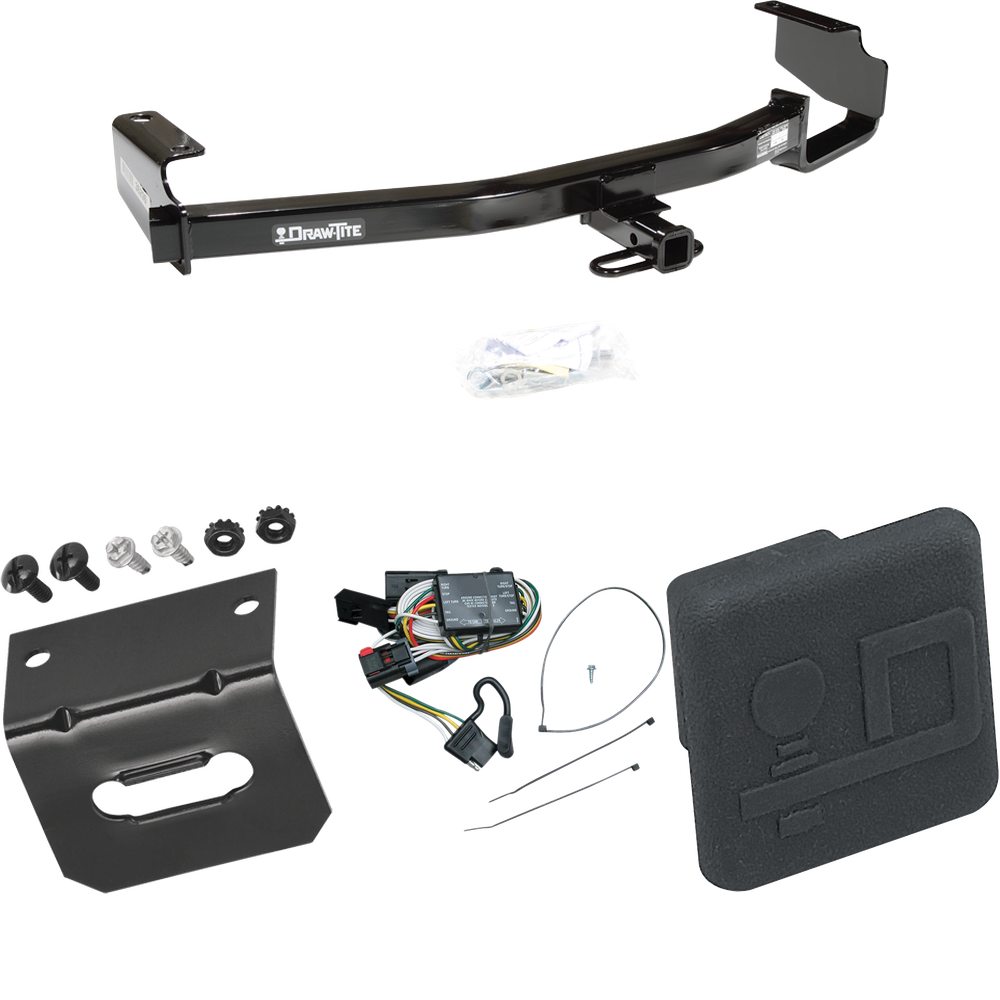 Fits 1996-2000 Plymouth Voyager Trailer Hitch Tow PKG w/ 4-Flat Wiring Harness + Hitch Cover By Draw-Tite