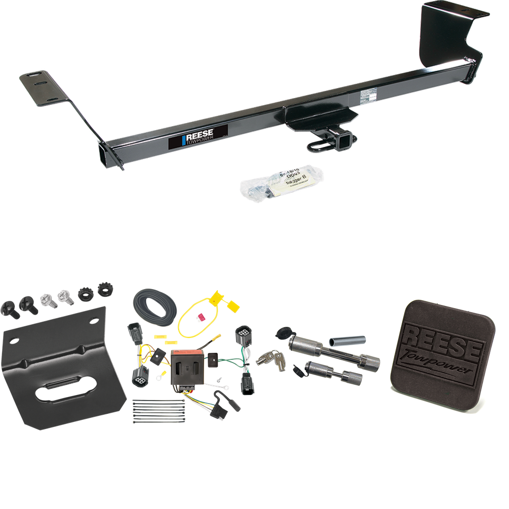 Fits 2012-2015 RAM C/V Trailer Hitch Tow PKG w/ 4-Flat Wiring Harness + Hitch Cover + Dual Hitch & Coupler Locks (For Tradesman Models) By Reese Towpower