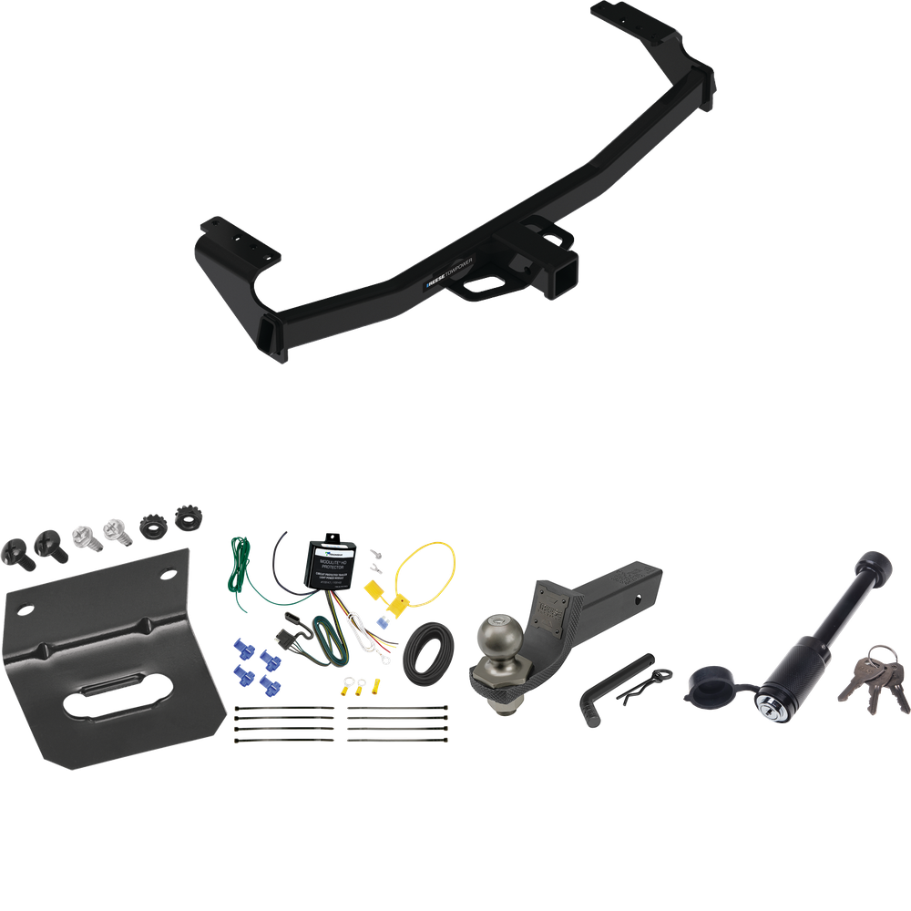 Fits 2021-2022 Mercedes-Benz GLA250 Trailer Hitch Tow PKG w/ 4-Flat Wiring + Interlock Tactical Starter Kit w/ 2" Drop & 2" Ball + Tactical Dogbone Lock + Wiring Bracket By Reese Towpower