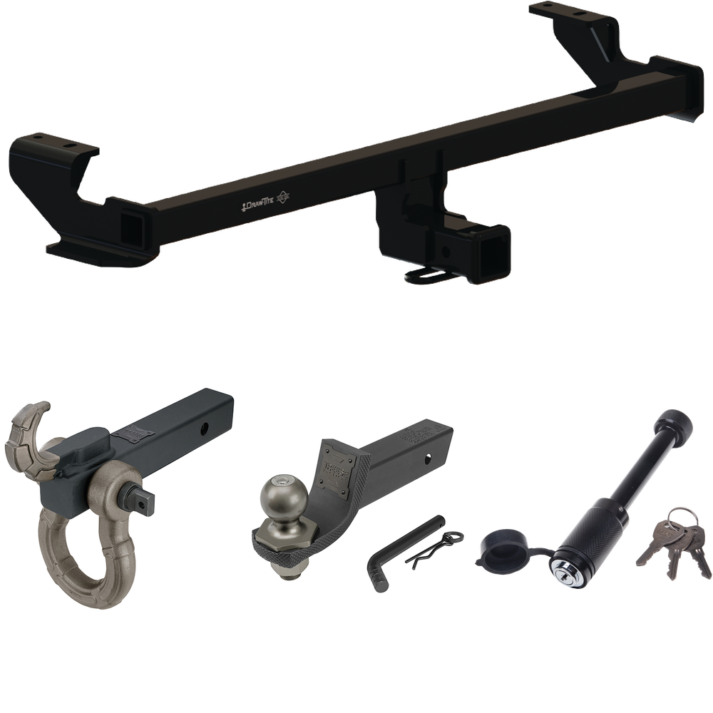 Fits 2022-2023 Volkswagen Taos Trailer Hitch Tow PKG + Interlock Tactical Starter Kit w/ 2" Drop & 2" Ball + Tactical Hook & Shackle Mount + Tactical Dogbone Lock By Draw-Tite