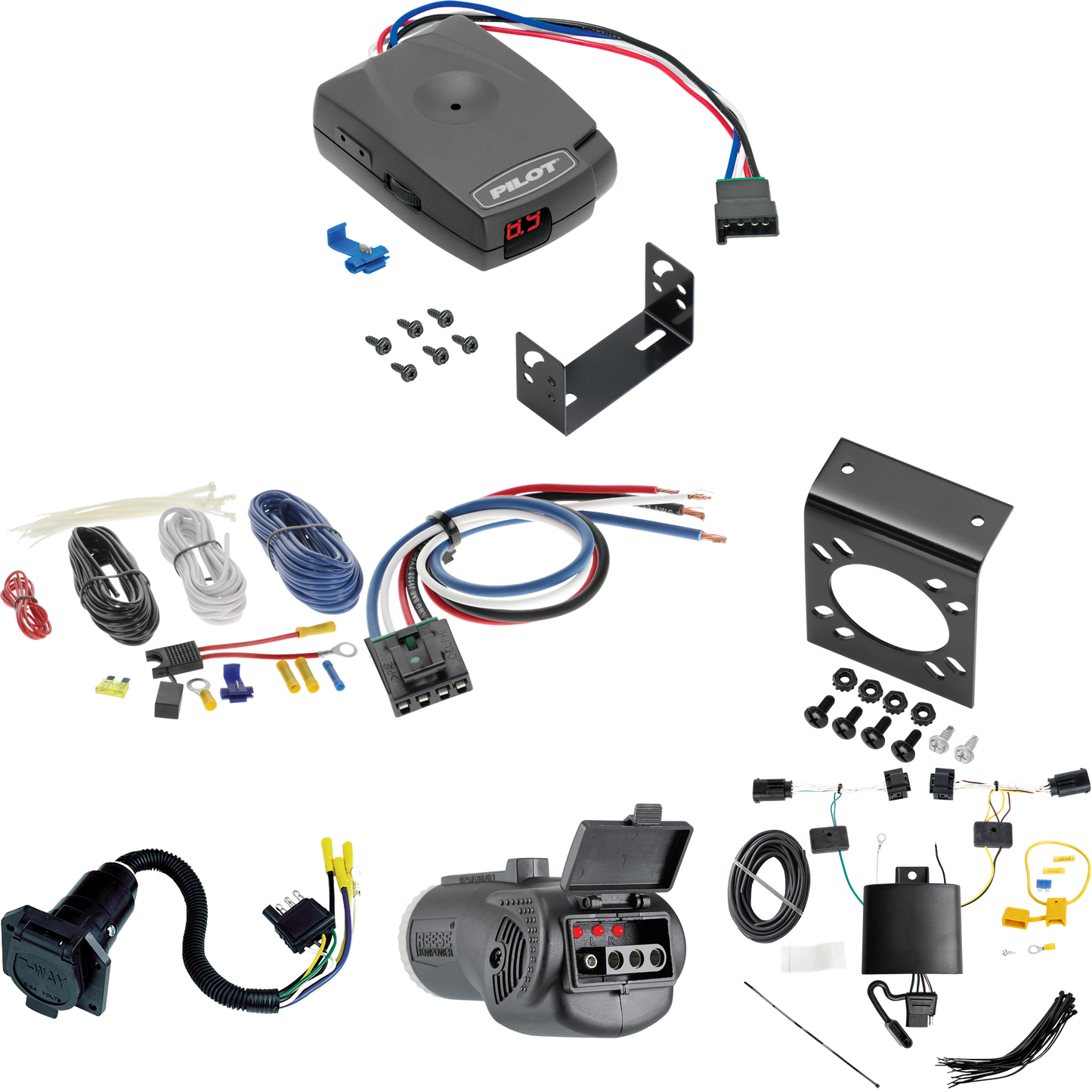 Fits 2018-2023 Alfa Romeo Stelvio 7-Way RV Wiring + Pro Series Pilot Brake Control + Generic BC Wiring Adapter + 2 in 1 Tester & 7-Way to 4-Way Adapter By Tekonsha