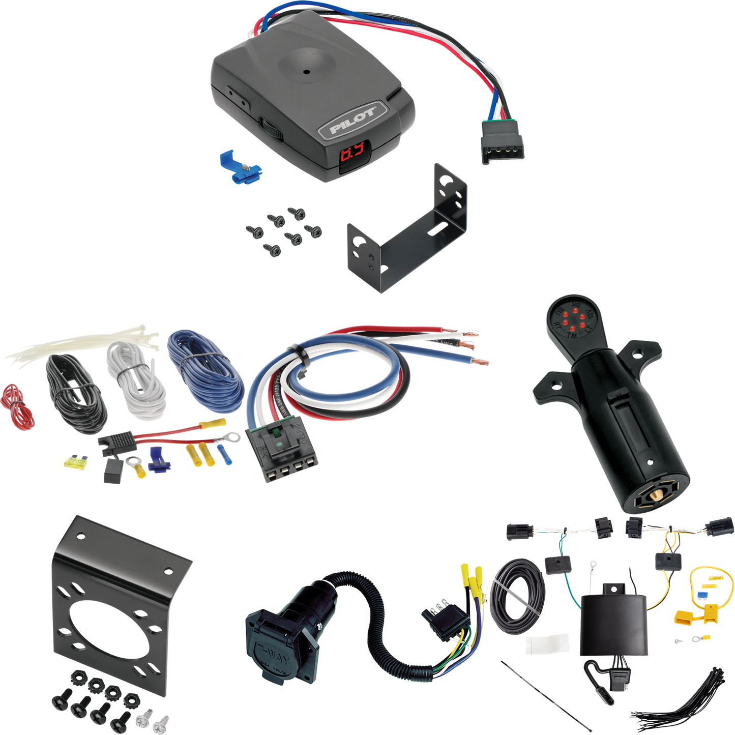 Fits 2018-2023 Alfa Romeo Stelvio 7-Way RV Wiring + Pro Series Pilot Brake Control + Generic BC Wiring Adapter + 7-Way Tester By Tekonsha