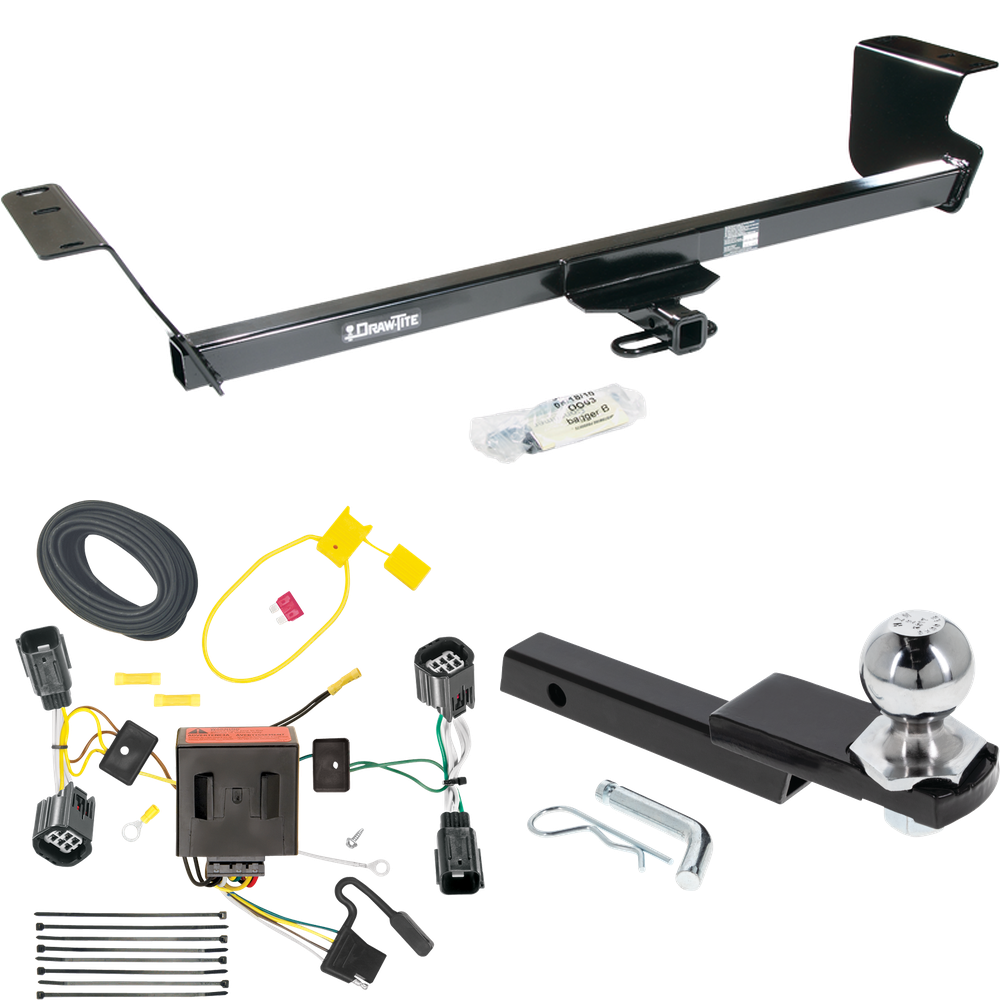 Fits 2011-2016 Chrysler Town & Country Trailer Hitch Tow PKG w/ 4-Flat Wiring Harness + Interlock Starter Kit w/ 2" Ball 1-1/4" Drop 3/4" Rise By Draw-Tite