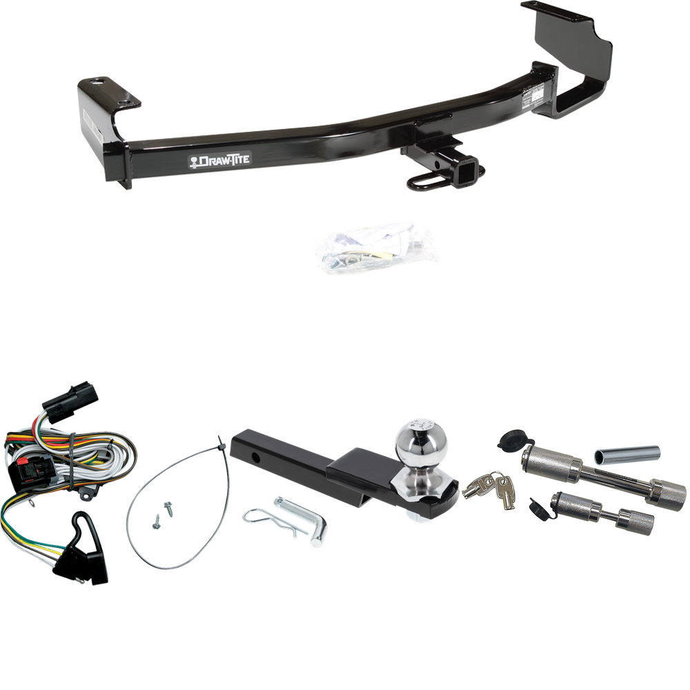 Fits 2001-2003 Chrysler Town & Country Trailer Hitch Tow PKG w/ 4-Flat Wiring Harness + Interlock Starter Kit w/ 2" Ball 1-1/4" Drop 3/4" Rise + Dual Hitch & Coupler Locks By Draw-Tite