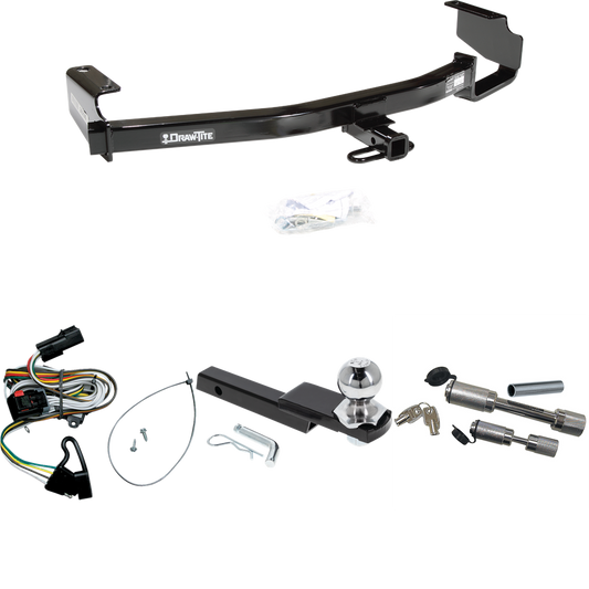 Fits 2001-2003 Chrysler Town & Country Trailer Hitch Tow PKG w/ 4-Flat Wiring Harness + Interlock Starter Kit w/ 2" Ball 1-1/4" Drop 3/4" Rise + Dual Hitch & Coupler Locks By Draw-Tite