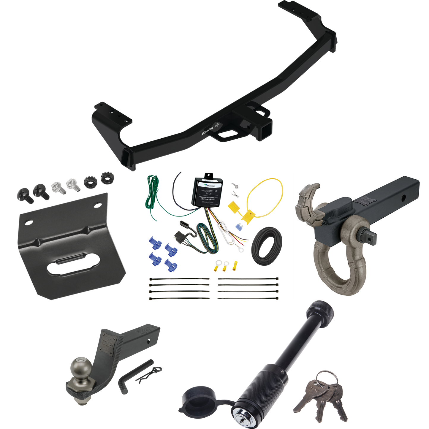 Fits 2021-2022 Mercedes-Benz GLA250 Trailer Hitch Tow PKG w/ 4-Flat Wiring + Interlock Tactical Starter Kit w/ 3-1/4" Drop & 2" Ball + Tactical Hook & Shackle Mount + Tactical Dogbone Lock + Wiring Bracket By Draw-Tite