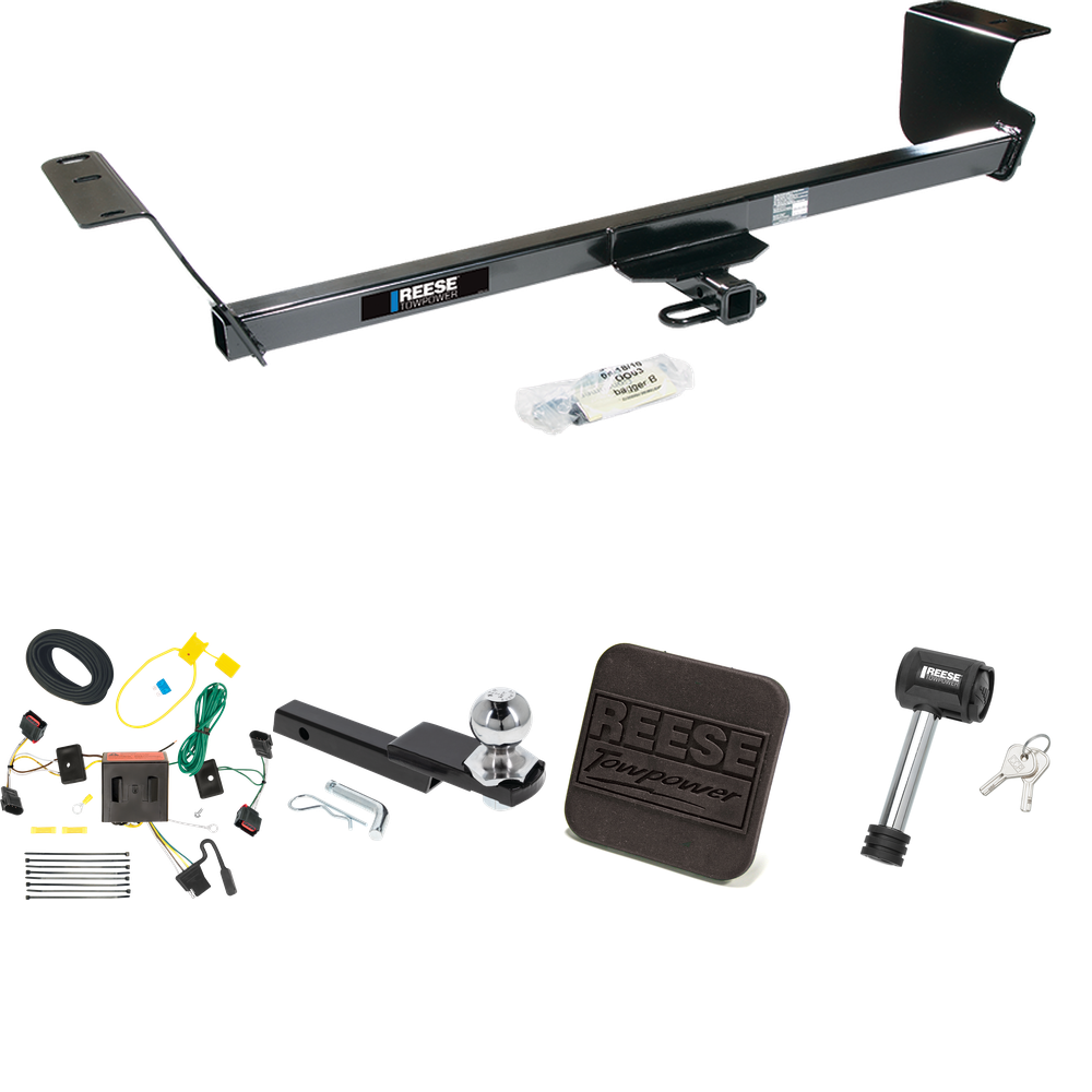 Fits 2008-2010 Chrysler Town & Country Trailer Hitch Tow PKG w/ 4-Flat Wiring Harness + Interlock Starter Kit w/ 2" Ball 1-1/4" Drop 3/4" Rise + Hitch Cover + Hitch Lock By Reese Towpower