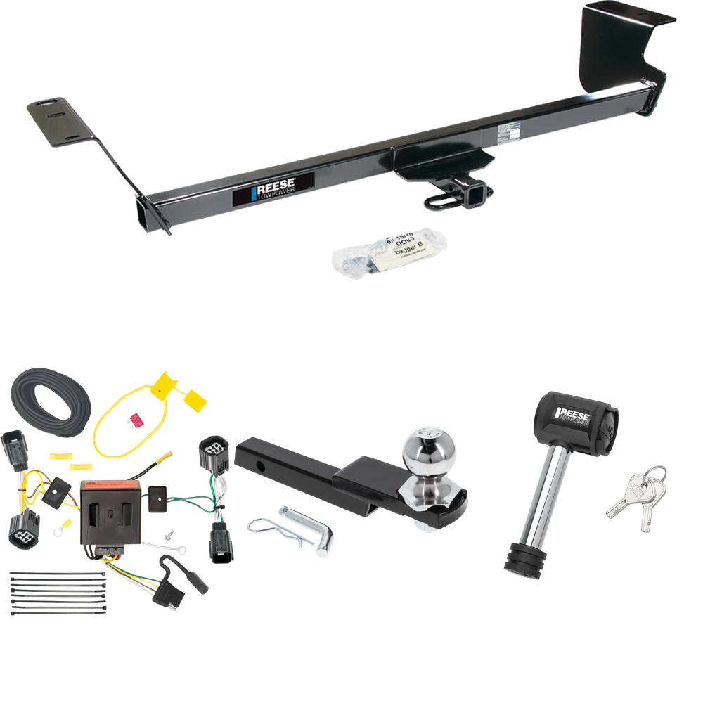 Fits 2012-2015 RAM C/V Trailer Hitch Tow PKG w/ 4-Flat Wiring Harness + Interlock Starter Kit w/ 2" Ball 1-1/4" Drop 3/4" Rise + Hitch Lock (For Tradesman Models) By Reese Towpower