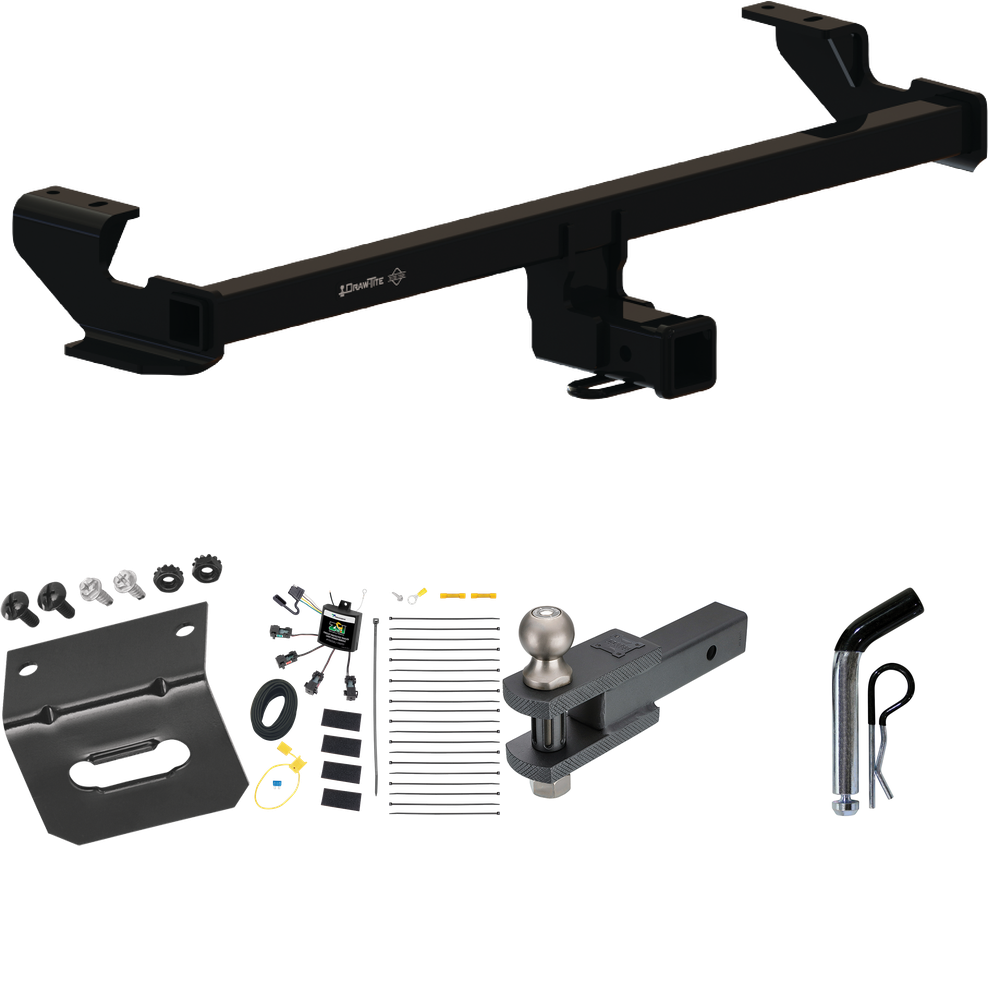 Fits 2022-2023 Volkswagen Taos Trailer Hitch Tow PKG w/ 4-Flat Zero Contact "No Splice" Wiring Harness + Clevis Hitch Ball Mount w/ 2" Ball + Pin/Clip + Wiring Bracket By Draw-Tite