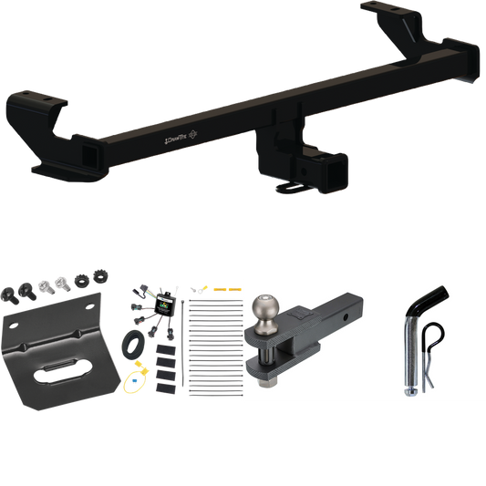 Fits 2022-2023 Volkswagen Taos Trailer Hitch Tow PKG w/ 4-Flat Zero Contact "No Splice" Wiring Harness + Clevis Hitch Ball Mount w/ 2" Ball + Pin/Clip + Wiring Bracket By Draw-Tite