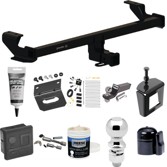 Fits 2022-2023 Volkswagen Taos Trailer Hitch Tow PKG w/ 4-Flat Zero Contact "No Splice" Wiring + Starter Kit Ball Mount w/ 2" Drop & 2" Ball + 2-5/16" Ball + Wiring Bracket + Dual Hitch & Coupler Locks + Hitch Cover + Wiring Tester + Ball Lube +Elect