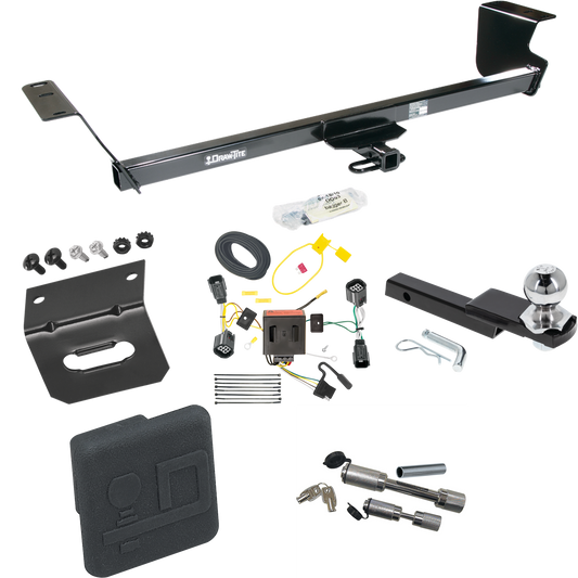 Fits 2011-2016 Chrysler Town & Country Trailer Hitch Tow PKG w/ 4-Flat Wiring Harness + Interlock Starter Kit w/ 2" Ball 1-1/4" Drop 3/4" Rise + Wiring Bracket + Hitch Cover + Dual Hitch & Coupler Locks By Draw-Tite