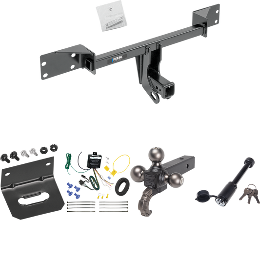 Fits 2015-2022 Mercedes-Benz GLA250 Trailer Hitch Tow PKG w/ 4-Flat Wiring + Triple Ball Tactical Ball Mount 1-7/8" & 2" & 2-5/16" Balls w/ Tow Hook + Tactical Dogbone Lock + Wiring Bracket By Reese Towpower