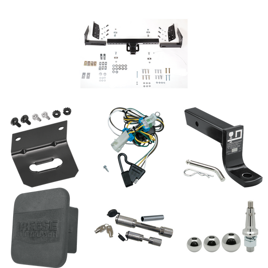 Fits 1998-2000 Isuzu Hombre Trailer Hitch Tow PKG w/ 4-Flat Wiring + Ball Mount w/ 4" Drop + Interchangeable Ball 1-7/8" & 2" & 2-5/16" + Wiring Bracket + Dual Hitch & Coupler Locks + Hitch Cover (For w/Step Bumper Models) By Reese Towpower