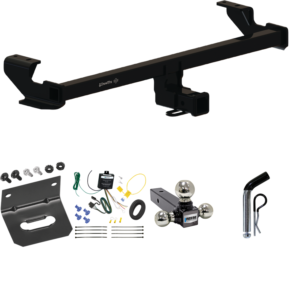 Fits 2022-2023 Volkswagen Taos Trailer Hitch Tow PKG w/ 4-Flat Wiring Harness + Triple Ball Ball Mount 1-7/8" & 2" & 2-5/16" Trailer Balls + Pin/Clip + Wiring Bracket By Draw-Tite