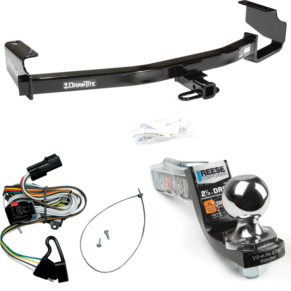 Fits 2001-2003 Chrysler Town & Country Trailer Hitch Tow PKG w/ 4-Flat Wiring Harness + Interlock Starter Kit w/ 2" Ball 2-1/2" Drop 2" Rise By Draw-Tite